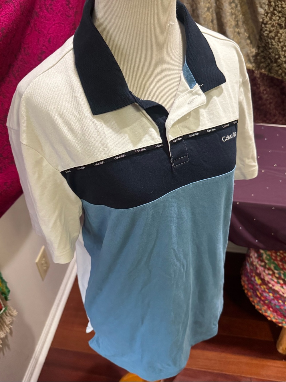 Calvin Klein Men’s Navy, Light Blue & White Polo
